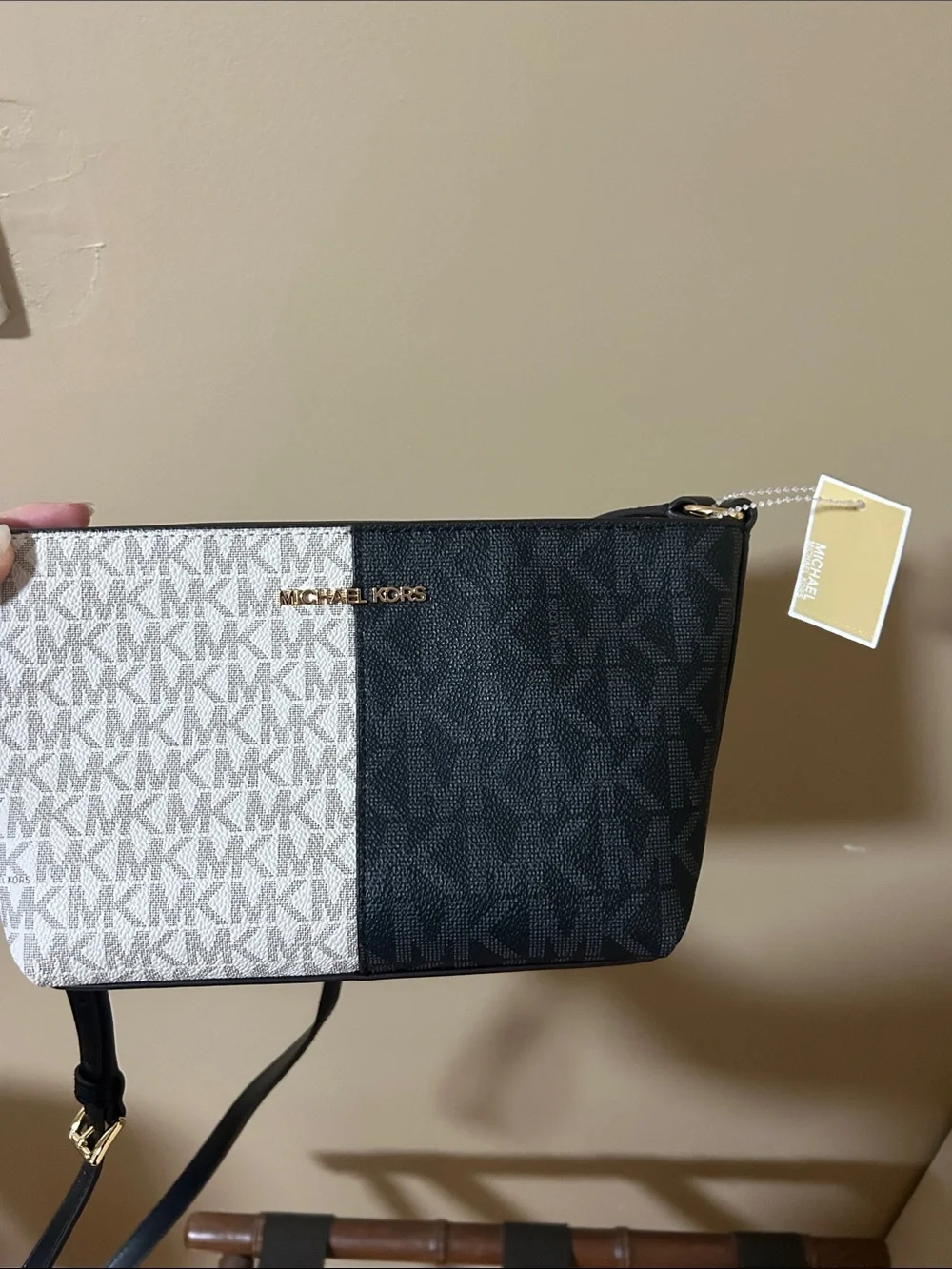 Michael Kors Two-Tone MK Signature Crossbody in Black and White